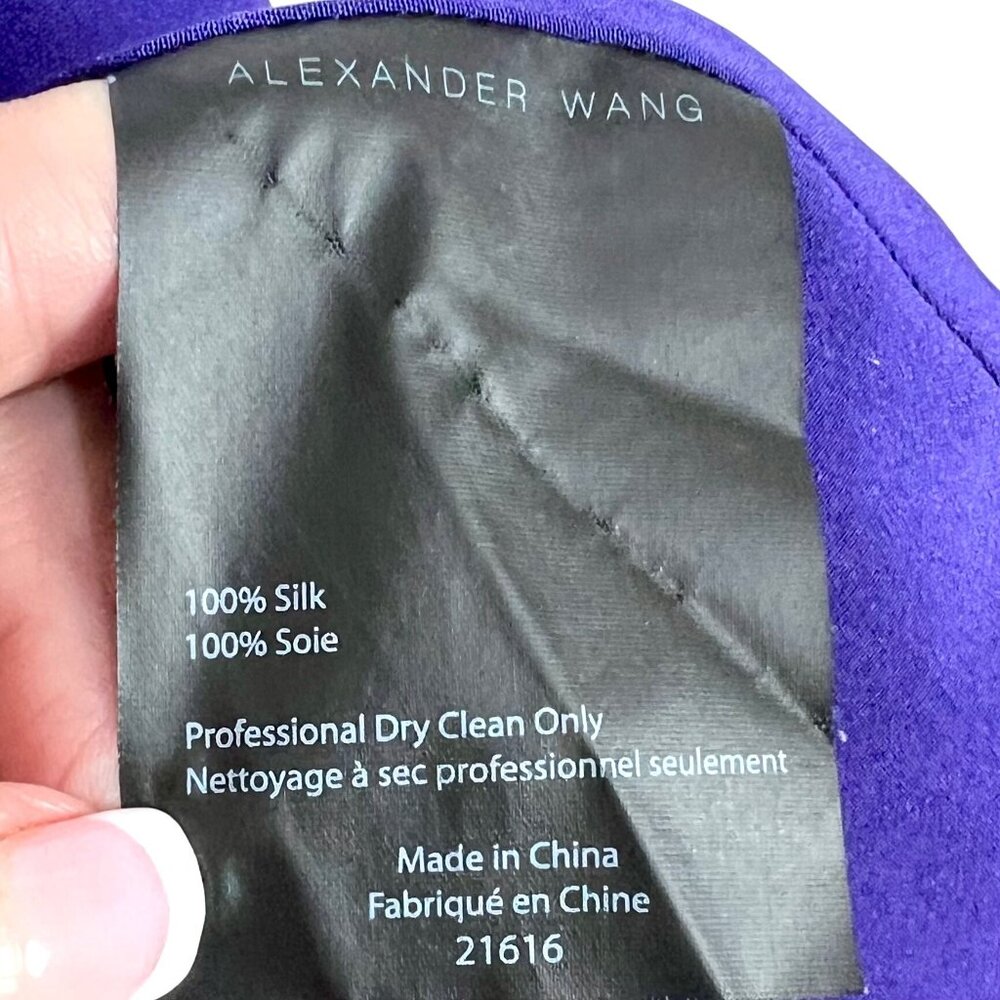 Alexander Wang 100% Silk Wrap Mini Cocktail Dress 2 Purple Petal Belt Tie Luxury - Picture 12 of 12
